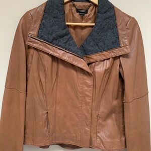 Worth New York Tan Leather Biker Jacket Size Small